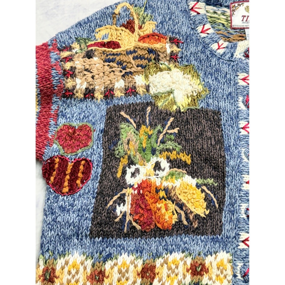 Vintage Chunky Sweater Farm Harvest Rooster Heavy Knit Cardigan sz L - Picture 7 of 12